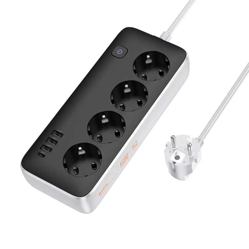 Подовжувач Hoco AC21 Sunlight 4-bit (1C/3A/4xSocket) (3m), Black 3, купити оптом з доставкою