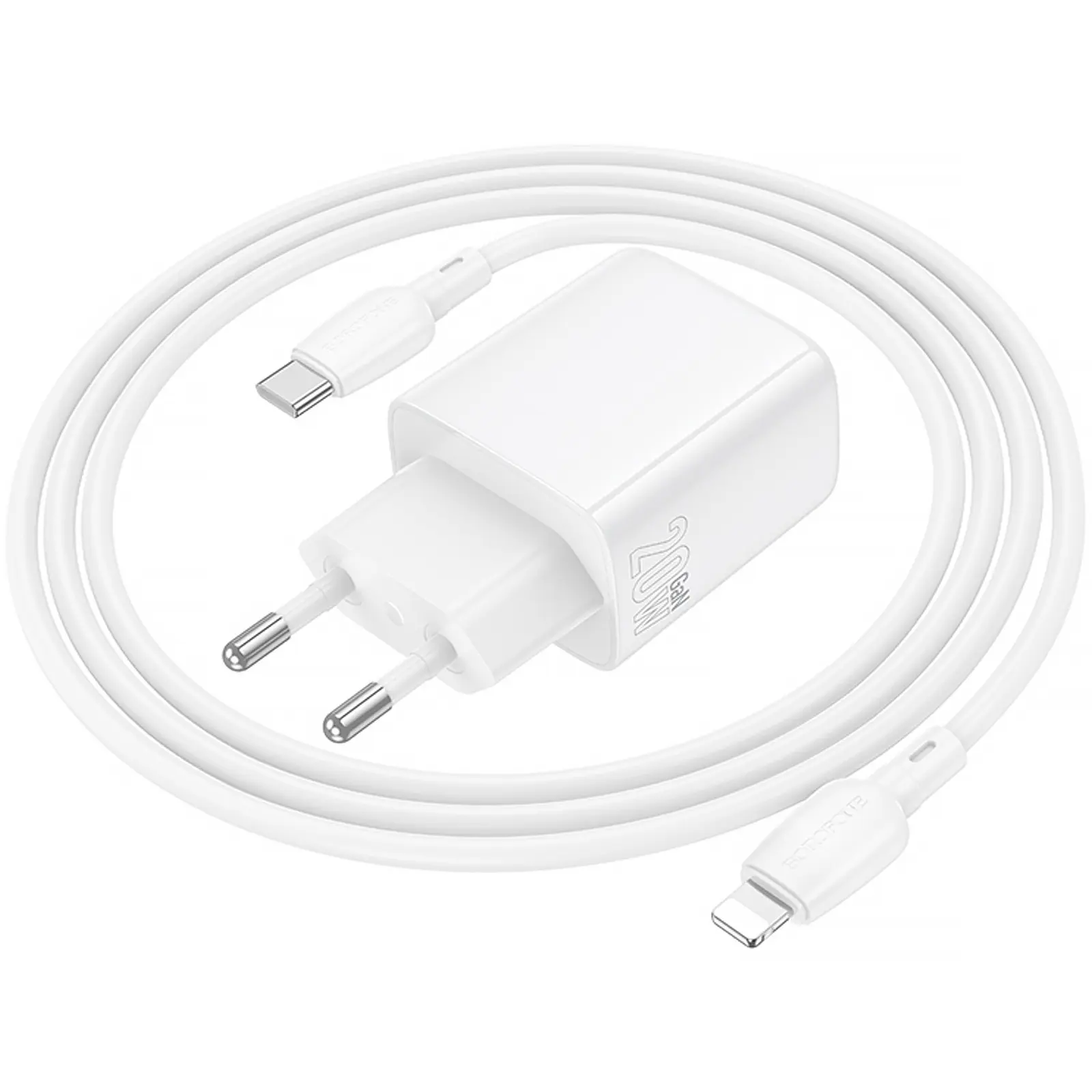 СЗУ Borofone BN27 Fuente PD20W+QC3.0 (1USB-A/1C) + кабель Type-C to Lightning, White 4, купить оптом с доставкой