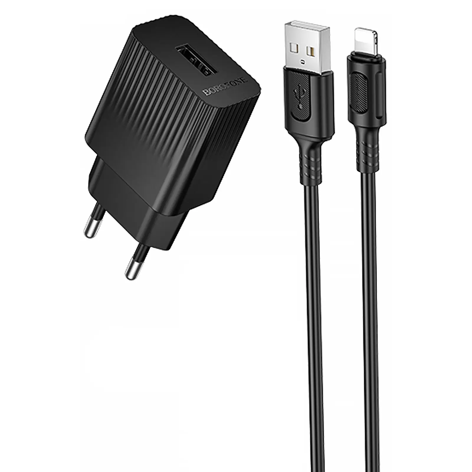 СЗУ Borofone BAS71A Source 10.5W (1USB-A) + кабель USB to Lightning, Black, купить оптом с доставкой