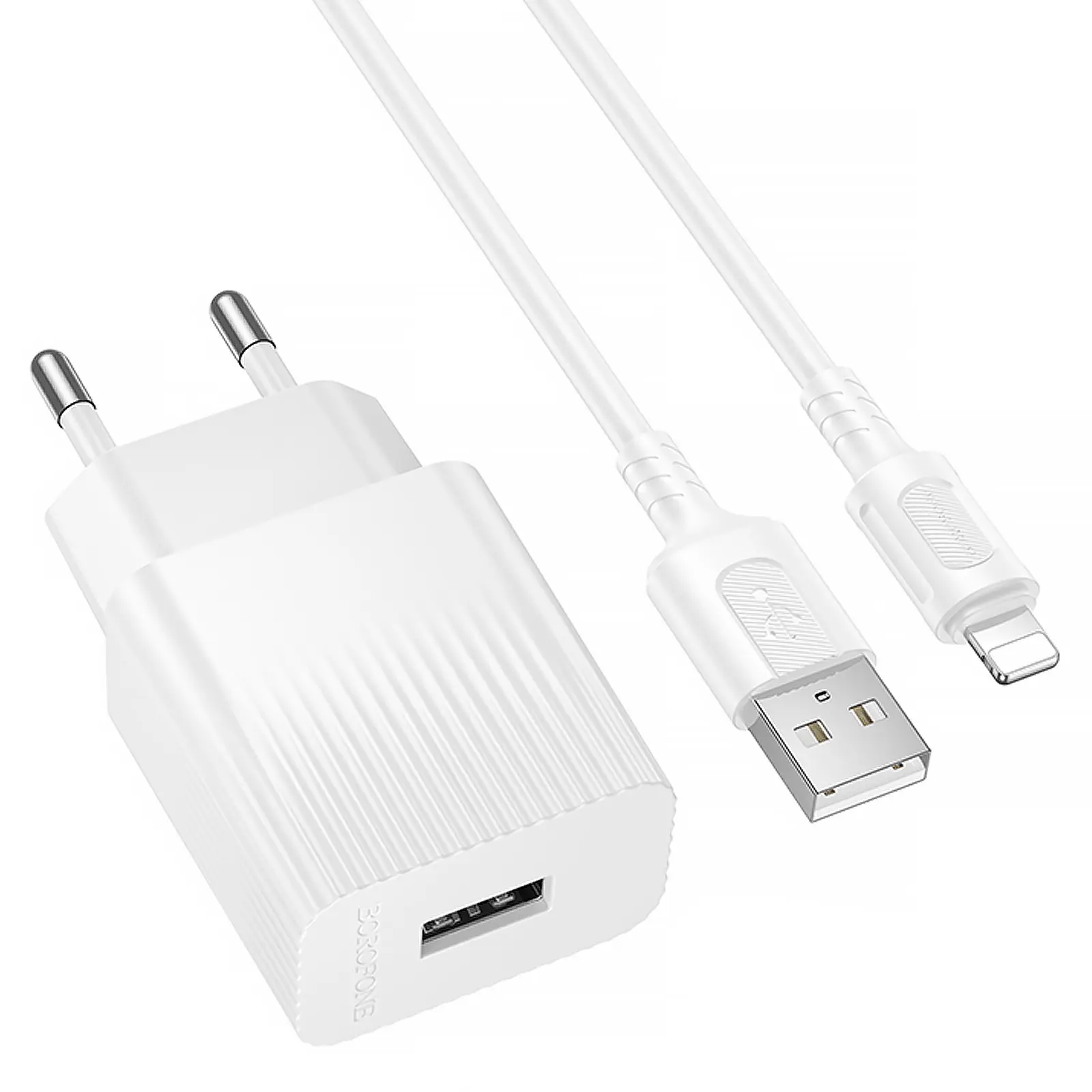 МЗП Borofone BAS71A Source 10.5W (1USB-A) + кабель USB to Lightning, White 1, купити оптом з доставкою