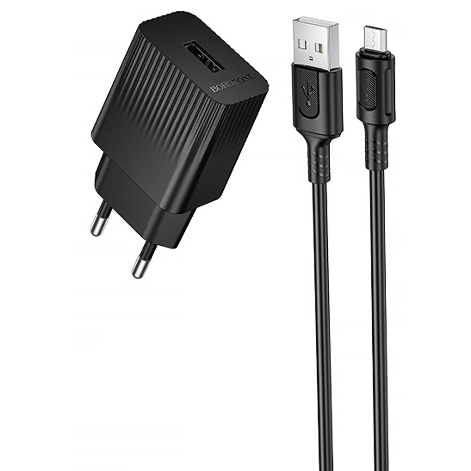 МЗП Borofone BAS71A Source 10.5W (1USB-A) + кабель USB to MicroUSB, Black, купити оптом з доставкою