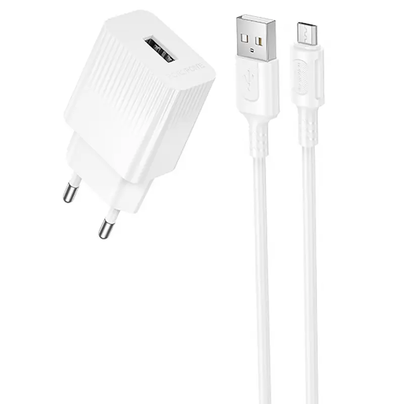 МЗП Borofone BAS71A Source 10.5W (1USB-A) + кабель USB to MicroUSB, White, купити оптом з доставкою