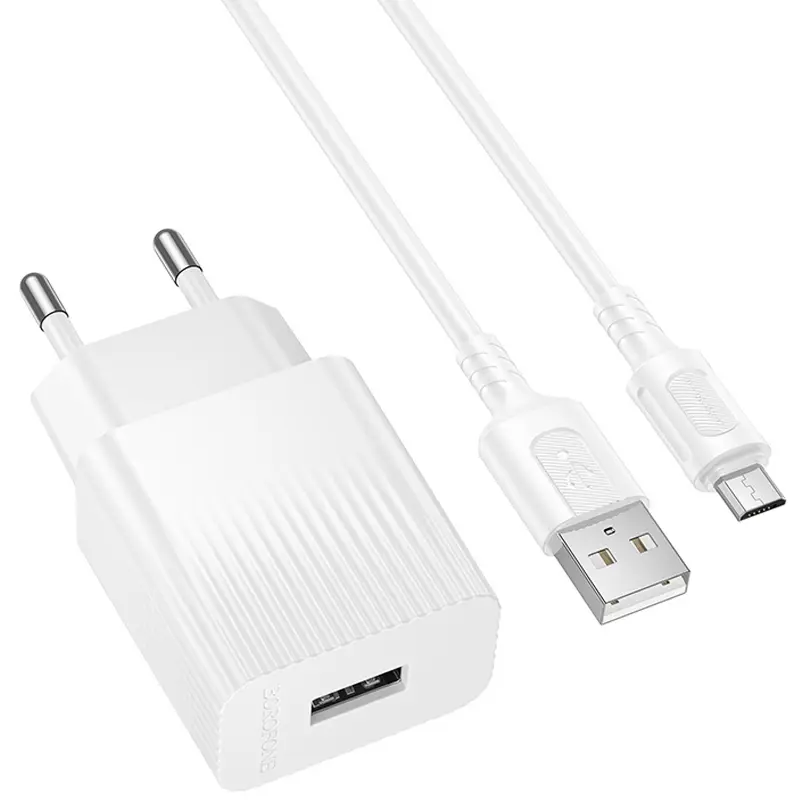 МЗП Borofone BAS71A Source 10.5W (1USB-A) + кабель USB to MicroUSB, White 1, купити оптом з доставкою