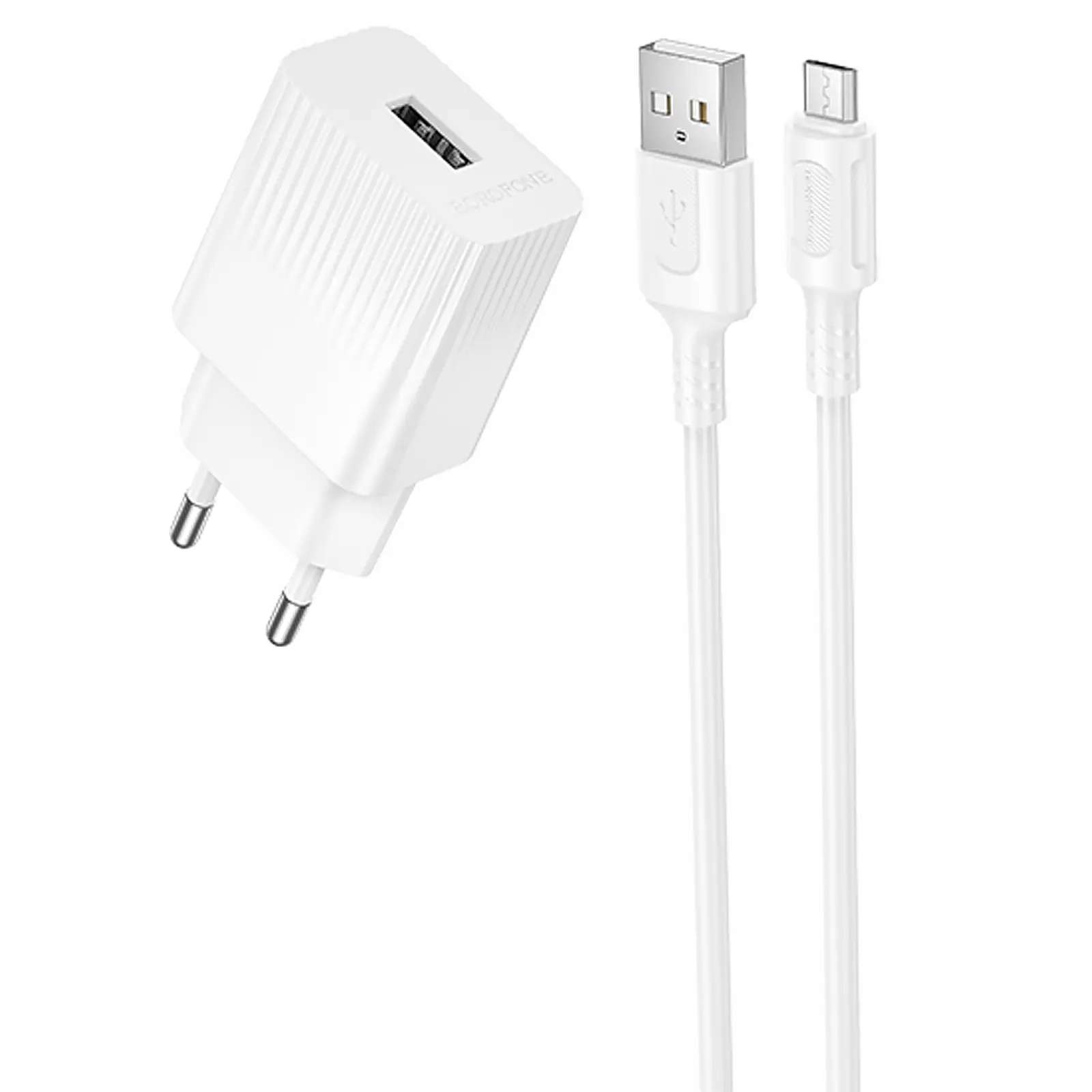 МЗП Borofone BAS71A Source 10.5W (1USB-A) + кабель USB to MicroUSB, White, купити оптом з доставкою