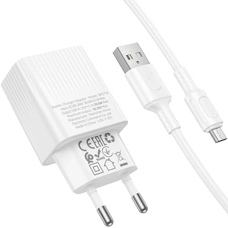 МЗП Borofone BAS71A Source 10.5W (1USB-A) + кабель USB to MicroUSB, White 3, купити оптом з доставкою