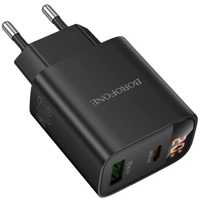 МЗП Borofone BA96A Ilustre with digital display PD20W+QC3.0 (1USB-A/1C), Black 1, купити оптом з доставкою