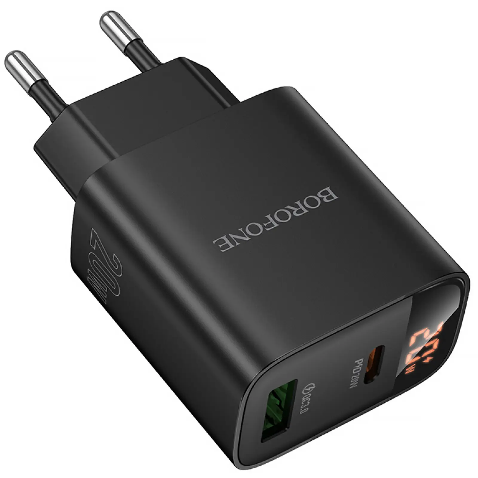 МЗП Borofone BA96A Ilustre with digital display PD20W+QC3.0 (1USB-A/1C), Black 1, купити оптом з доставкою