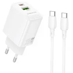 МЗП Borofone BN27 Fuente PD20W+QC3.0 (1USB-A/1C) + кабель Type-C to Type-C