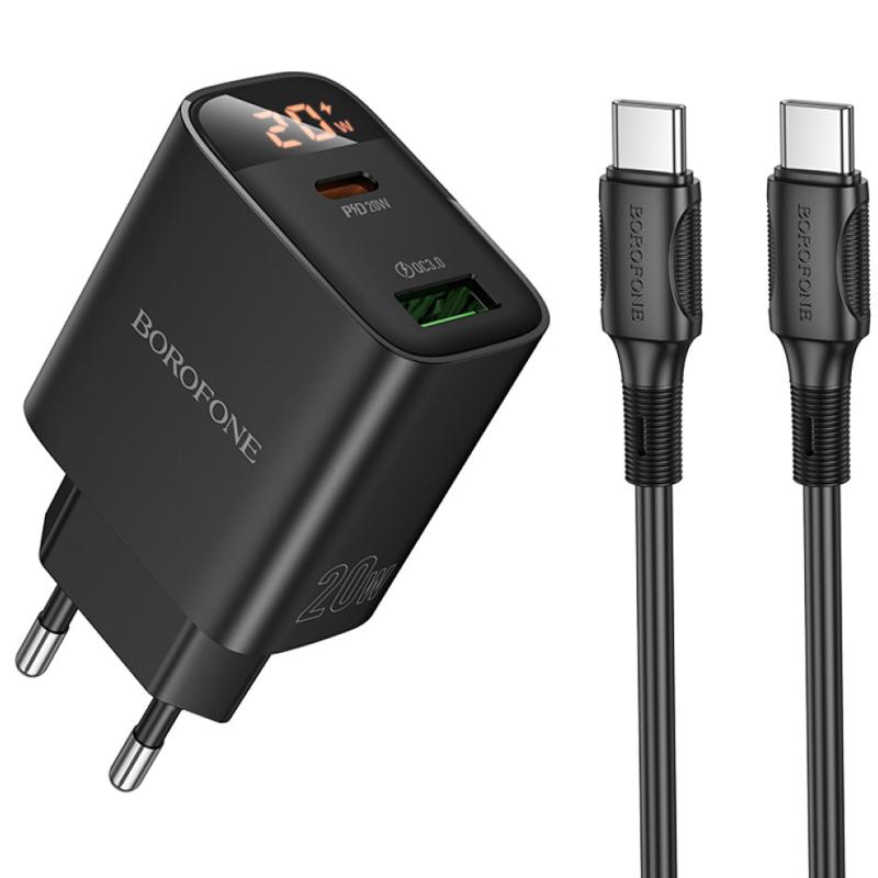 МЗП Borofone BA96A Ilustre with digital display PD20W+QC3.0 (1USB-A/1C) + кабель Type-C to Type-C на малюнкі №1