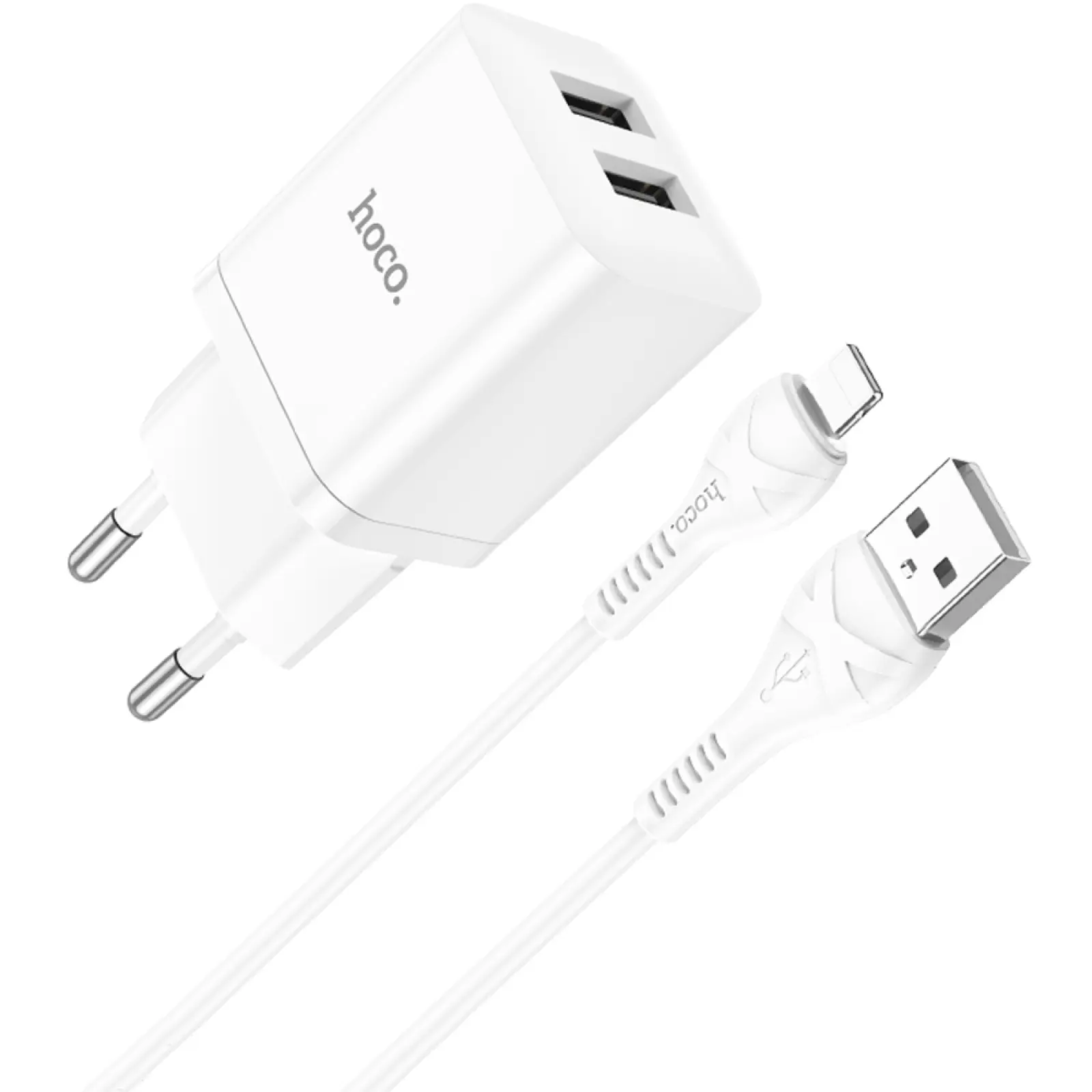 СЗУ Hoco N25 Maker (2USB-A) + USB to Lightning, White 2, купить оптом с доставкой