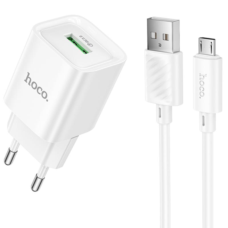 МЗП Hoco C145A Charm QC3.0 18W (1USB-A) + кабель USB to MicroUSB на малюнкі №1