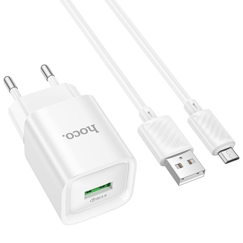 МЗП Hoco C145A Charm QC3.0 18W (1USB-A) + кабель USB to MicroUSB на малюнкі №3