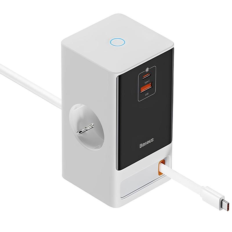 МЗП Baseus OS PowerCombo Digital PowerStrip+Retractable-C 65W (1USB-A/1C/2Socket) (1.5m) (PSLR000) на малюнкі №2
