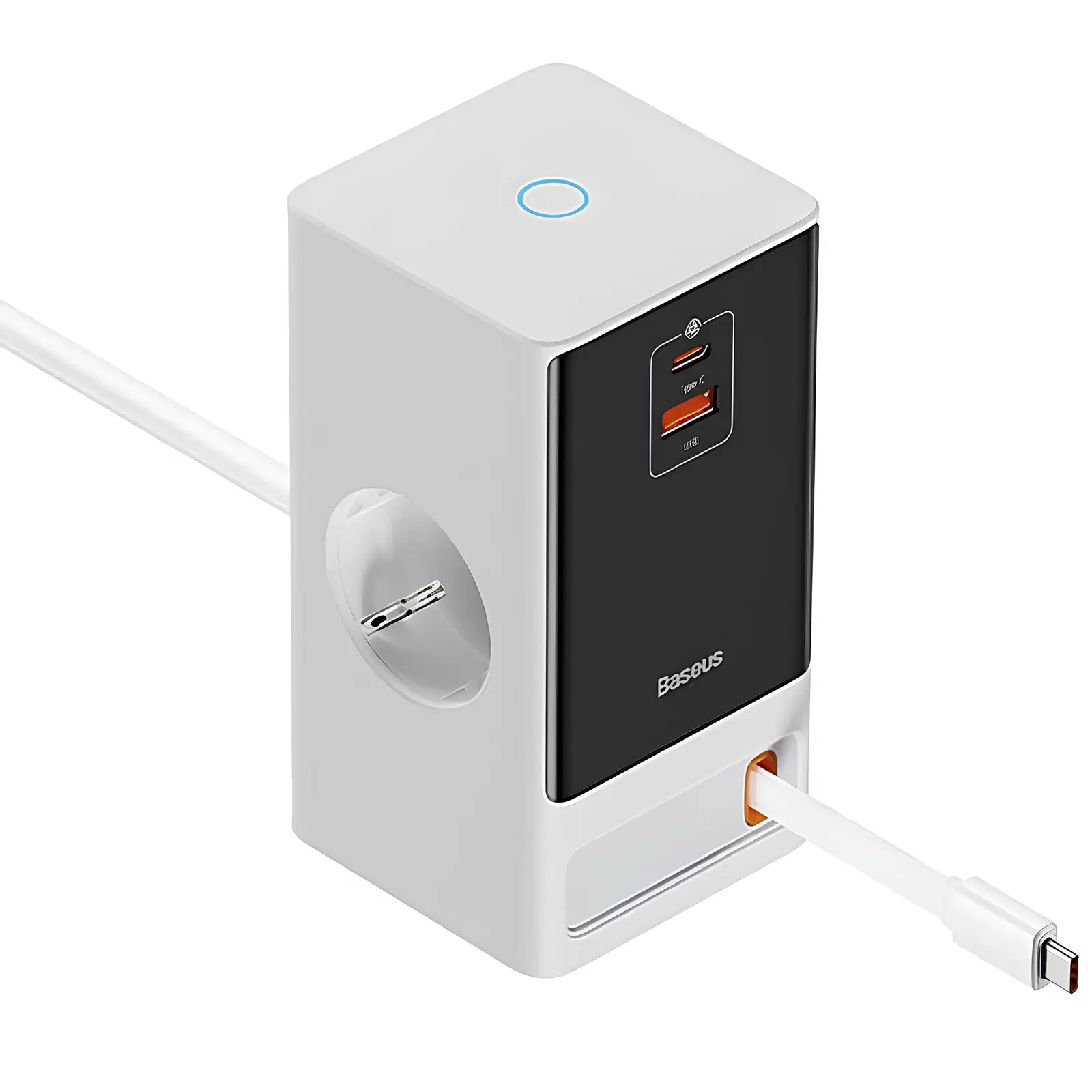 СЗУ Baseus OS PowerCombo Digital PowerStrip+Retractable-C 65W (1USB-A/1C/2Socket) (1.5m) (PSLR000), Glacier White 1, купить оптом с доставкой