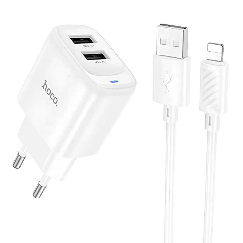 СЗУ Hoco C141A Smart 2.1A (2USB-A) + кабель USB to Lightning, купить оптом с доставкой