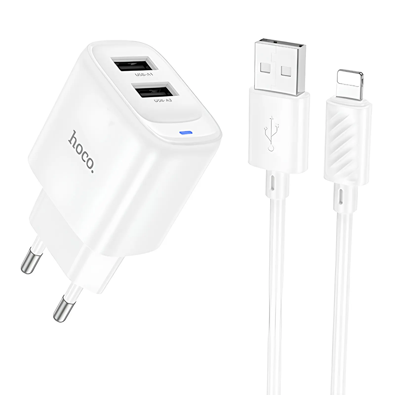 СЗУ Hoco C141A Smart 2.1A (2USB-A) + кабель USB to Lightning, купить оптом с доставкой