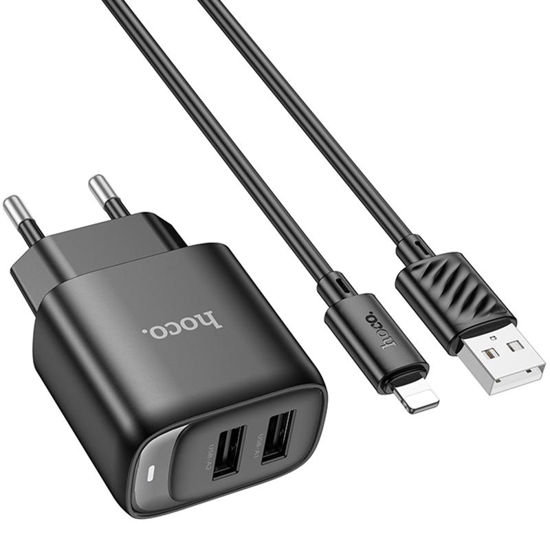 МЗП Hoco C141A Smart 2.1A (2USB-A) + кабель USB to Lightning на малюнкі №3