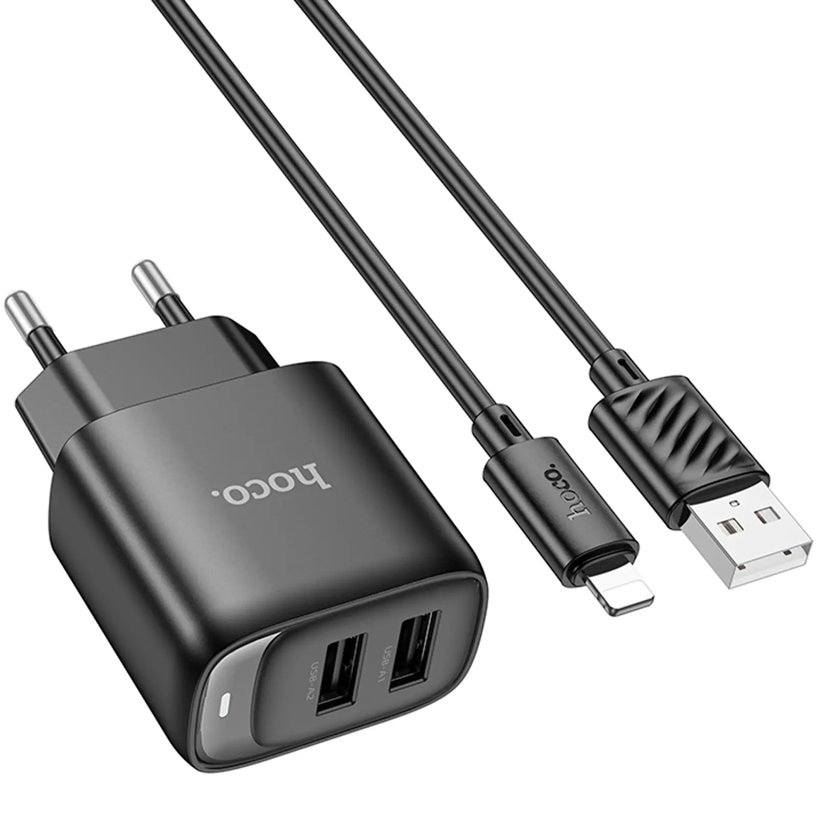 МЗП Hoco C141A Smart 2.1A (2USB-A) + кабель USB to Lightning, Black 2, купити оптом з доставкою
