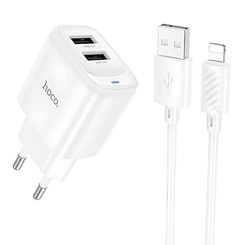 МЗП Hoco C141A Smart 2.1A (2USB-A) + кабель USB to Lightning на малюнкі №1