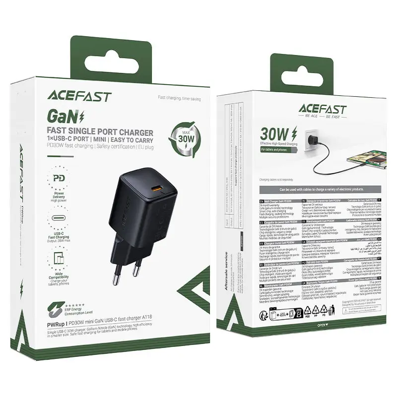 МЗП Acefast A118 PD30W GaN (1USB-C), Black 1, купити оптом з доставкою