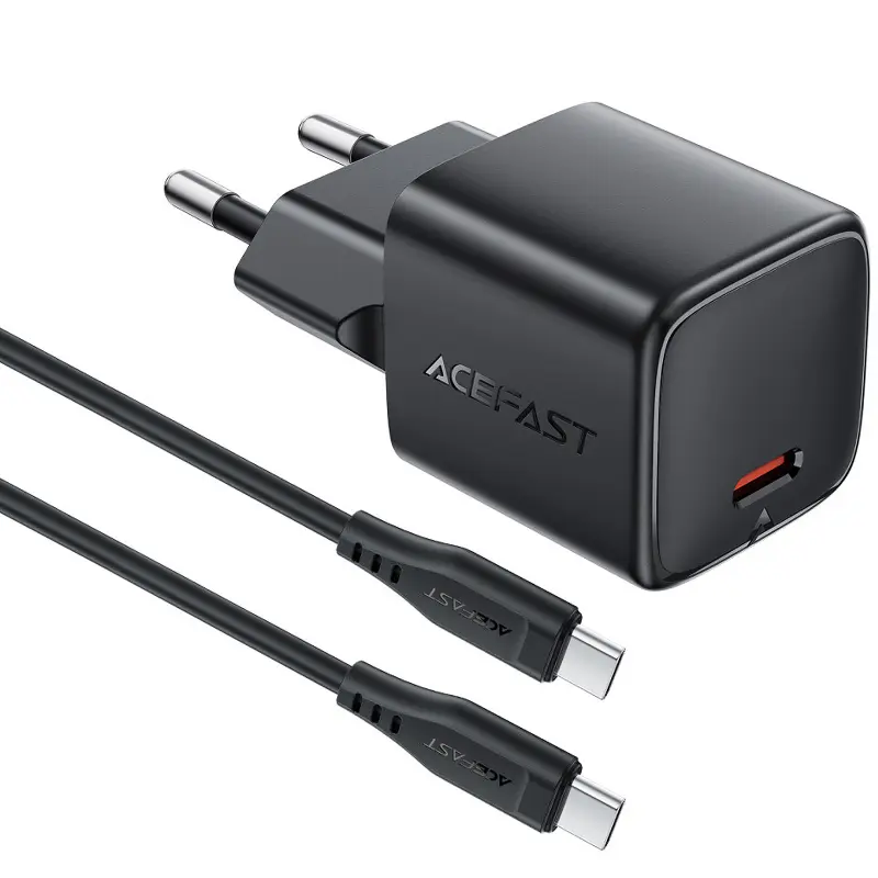 СЗУ Acefast A118 PD30W GaN (1USB-C) + кабель Type-C to Type-C, Black 1, купить оптом с доставкой
