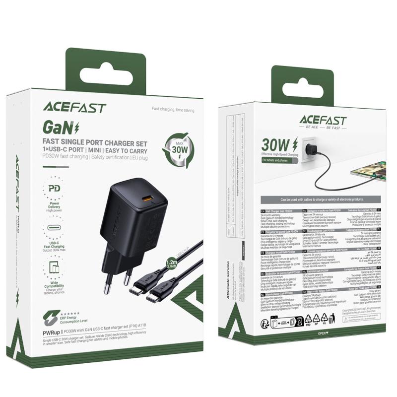 МЗП Acefast A118 PD30W GaN (1USB-C) + кабель Type-C to Type-C на малюнкі №3