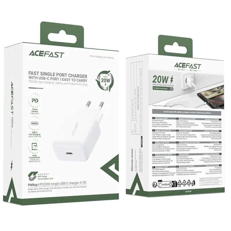 МЗП Acefast A130 PD20W (1USB-C), White 1, купити оптом з доставкою
