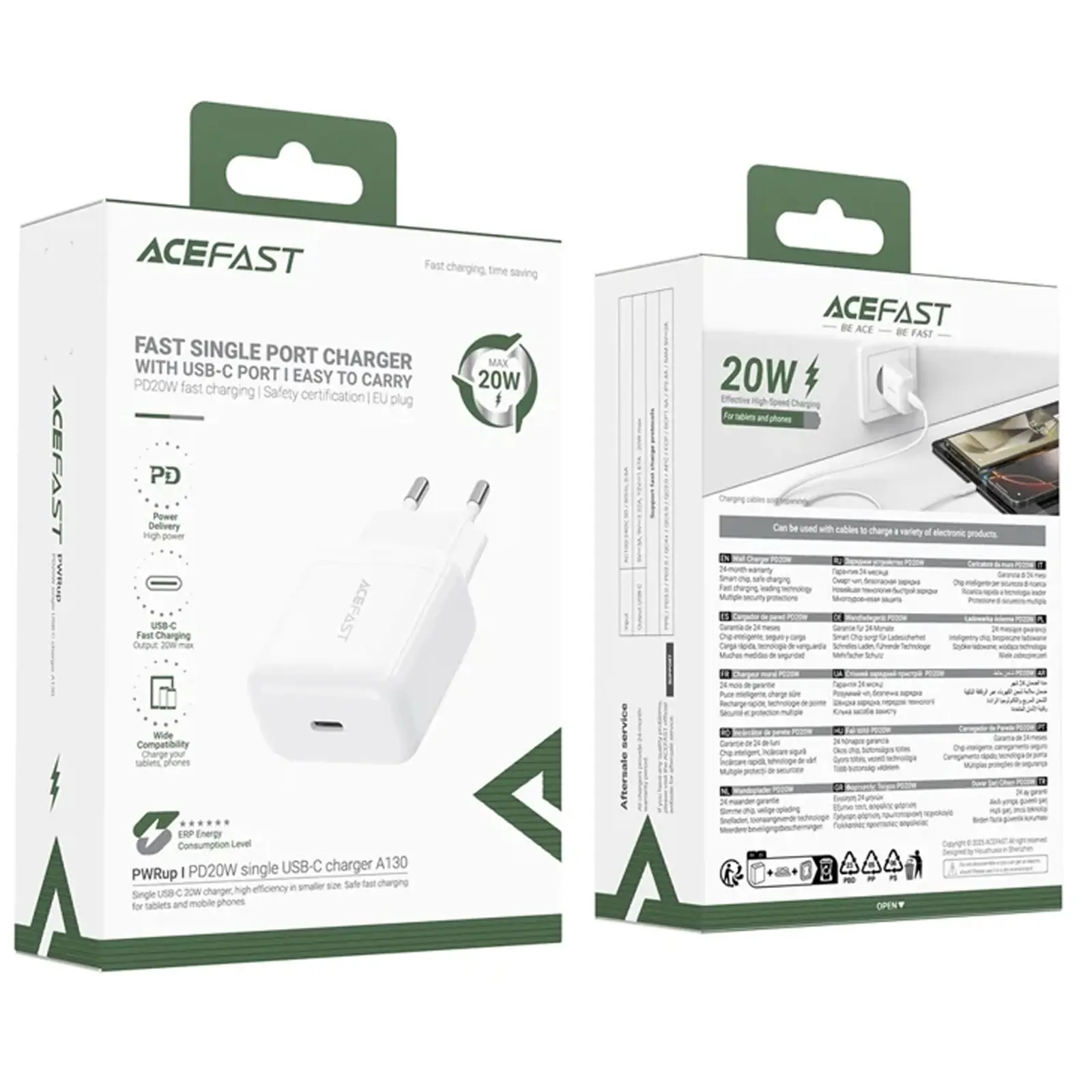 МЗП Acefast A130 PD20W (1USB-C), White 1, купити оптом з доставкою