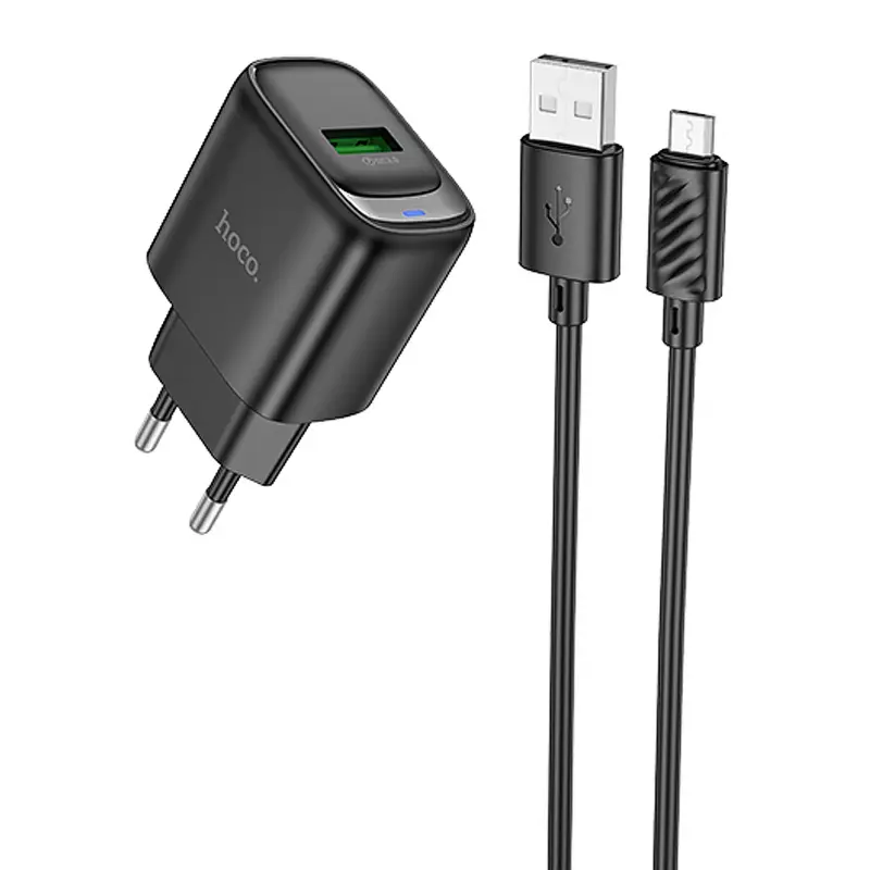 СЗУ Hoco C140A Smart QC3.0 18W (1USB-A) + кабель USB to MicroUSB, Black, купить оптом с доставкой
