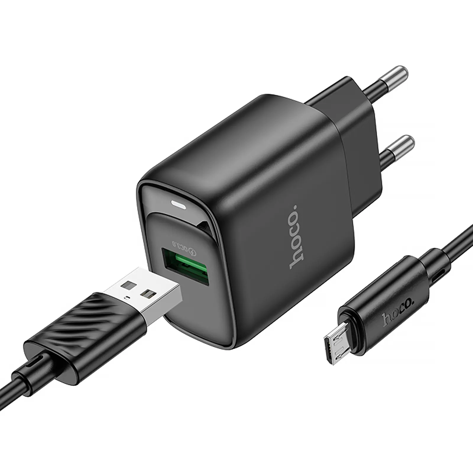 СЗУ Hoco C140A Smart QC3.0 18W (1USB-A) + кабель USB to MicroUSB, Black 1, купить оптом с доставкой