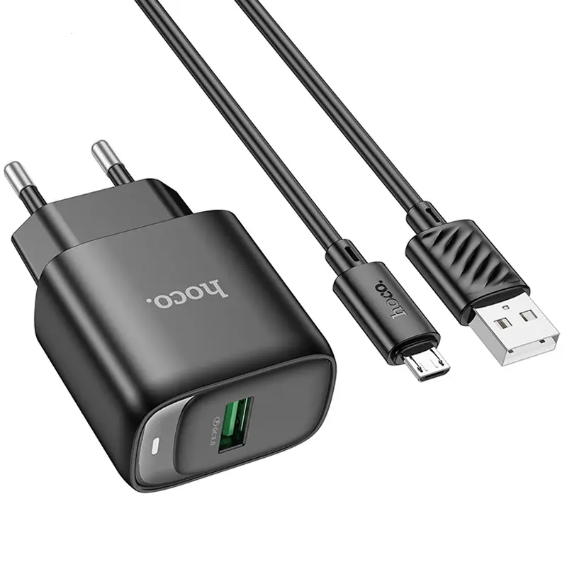 СЗУ Hoco C140A Smart QC3.0 18W (1USB-A) + кабель USB to MicroUSB, Black 2, купить оптом с доставкой