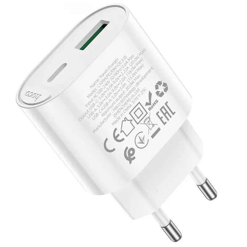 СЗУ Hoco C109A Fighter PD20W+QC3.0 (1USB-A/1C), White 5, купить оптом с доставкой