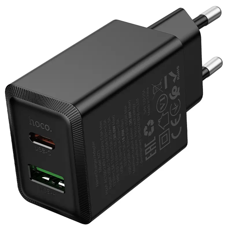 СЗУ Hoco N71 Nuevo PD30W+QC3.0 (1USB-A/1C), Black 2, купить оптом с доставкой