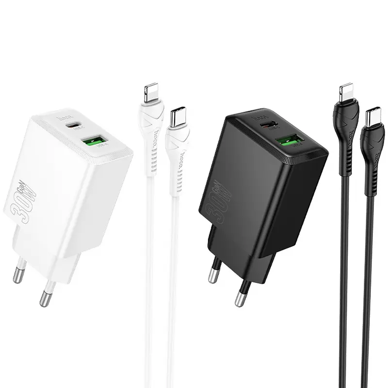СЗУ Hoco N71 Nuevo PD30W+QC3.0 (1USB-A/1C) + кабель Type-C to Lightning, купить оптом с доставкой