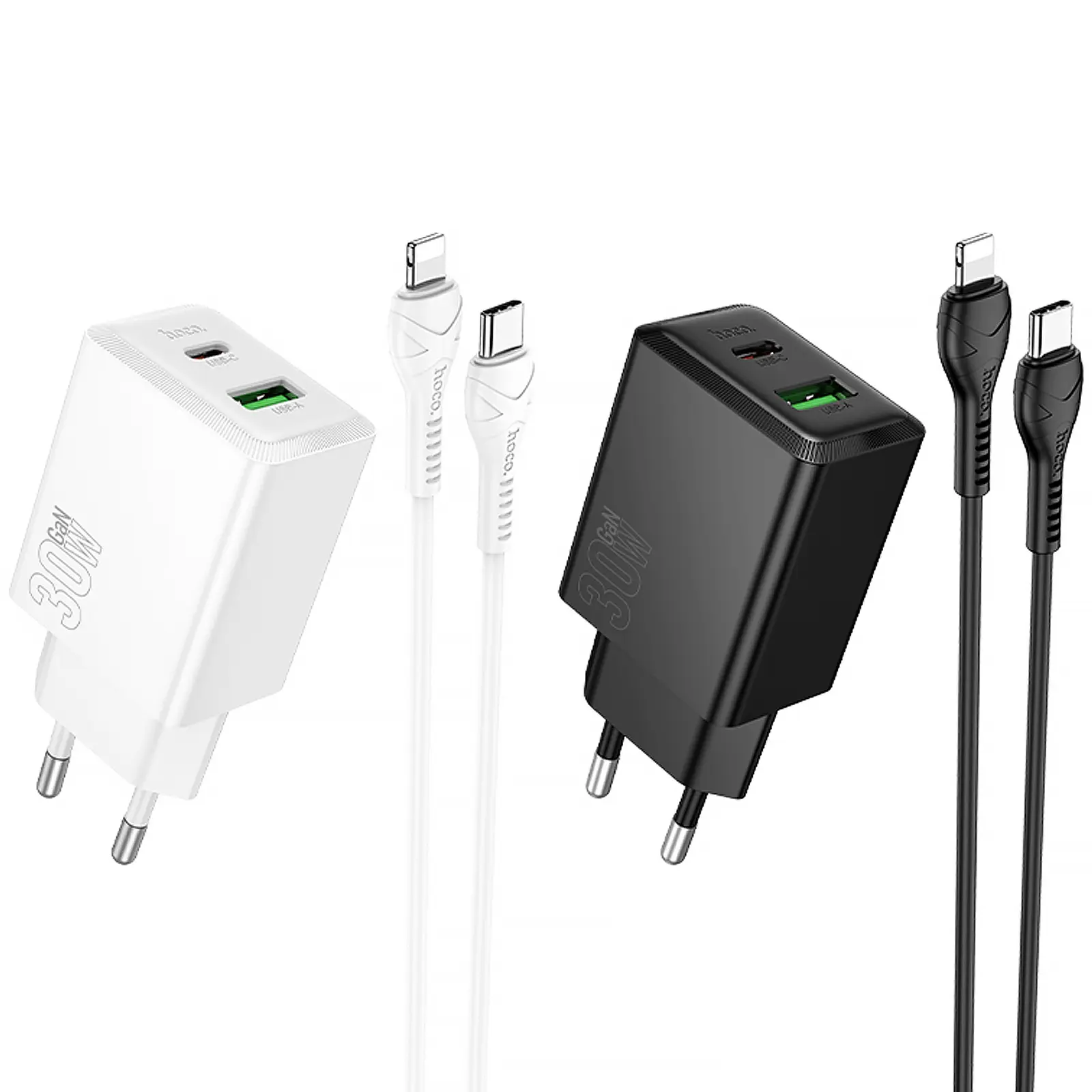 СЗУ Hoco N71 Nuevo PD30W+QC3.0 (1USB-A/1C) + кабель Type-C to Lightning, купить оптом с доставкой