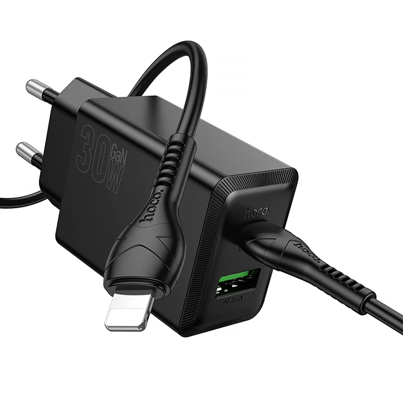 СЗУ Hoco N71 Nuevo PD30W+QC3.0 (1USB-A/1C) + кабель Type-C to Lightning, Black 2, купить оптом с доставкой