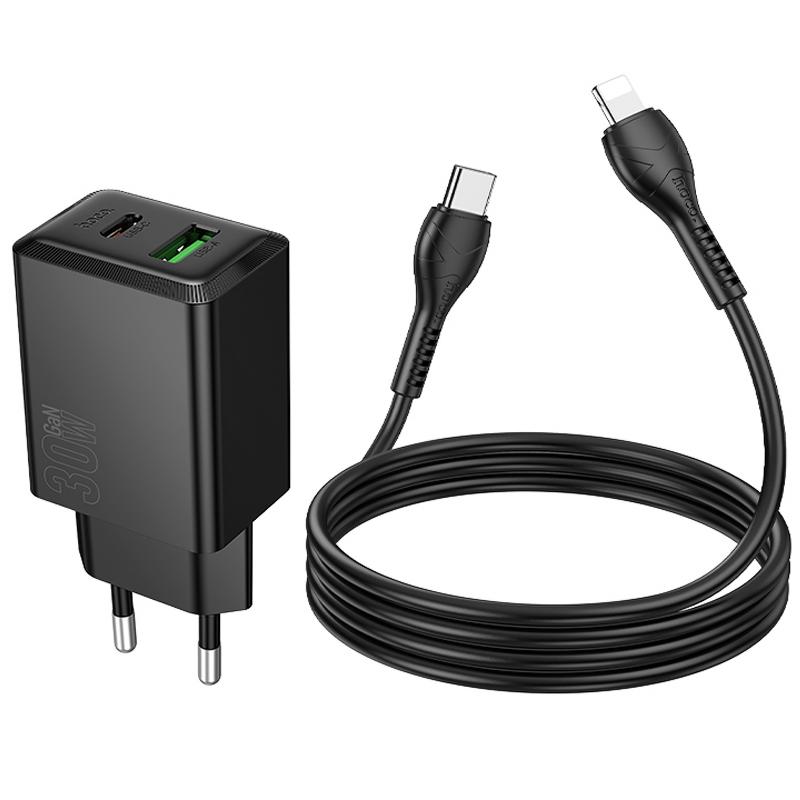 МЗП Hoco N71 Nuevo PD30W+QC3.0 (1USB-A/1C) + кабель Type-C to Lightning на малюнкі №5