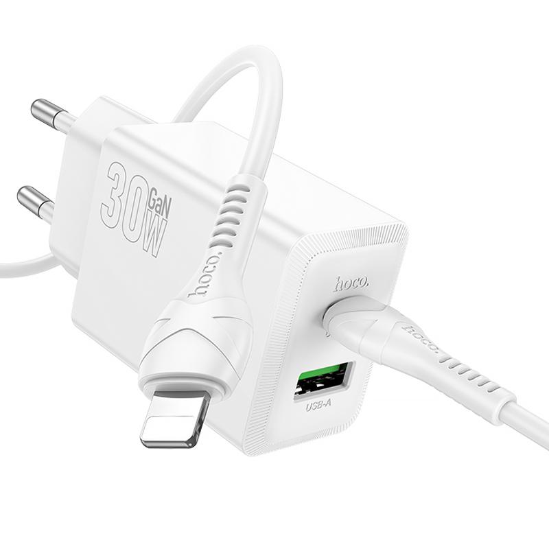 МЗП Hoco N71 Nuevo PD30W+QC3.0 (1USB-A/1C) + кабель Type-C to Lightning на малюнкі №2