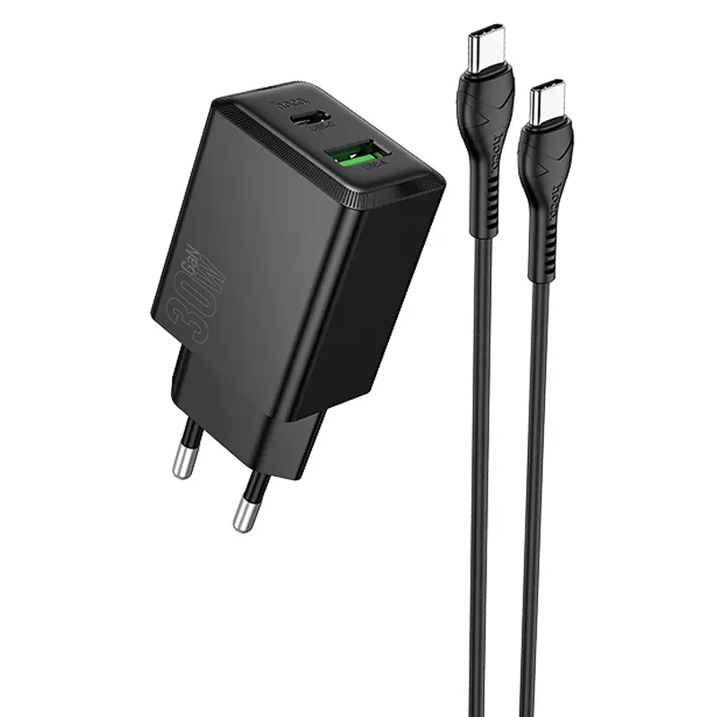 СЗУ Hoco N71 Nuevo PD30W+QC3.0 (1USB-A/1C) + кабель Type-C to Type-C, Black, купить оптом с доставкой