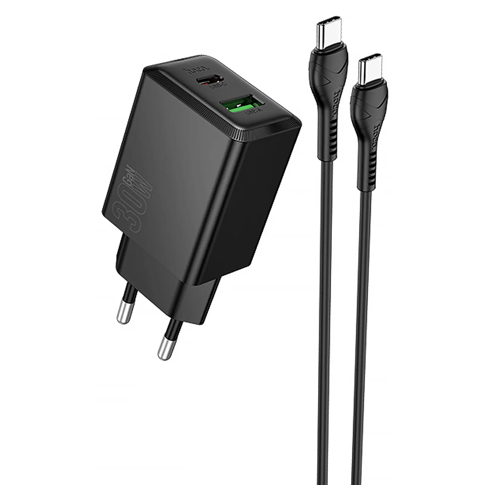 СЗУ Hoco N71 Nuevo PD30W+QC3.0 (1USB-A/1C) + кабель Type-C to Type-C, Black, купить оптом с доставкой