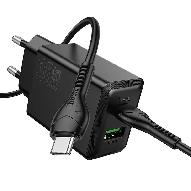 СЗУ Hoco N71 Nuevo PD30W+QC3.0 (1USB-A/1C) + кабель Type-C to Type-C, Black 2, купить оптом с доставкой