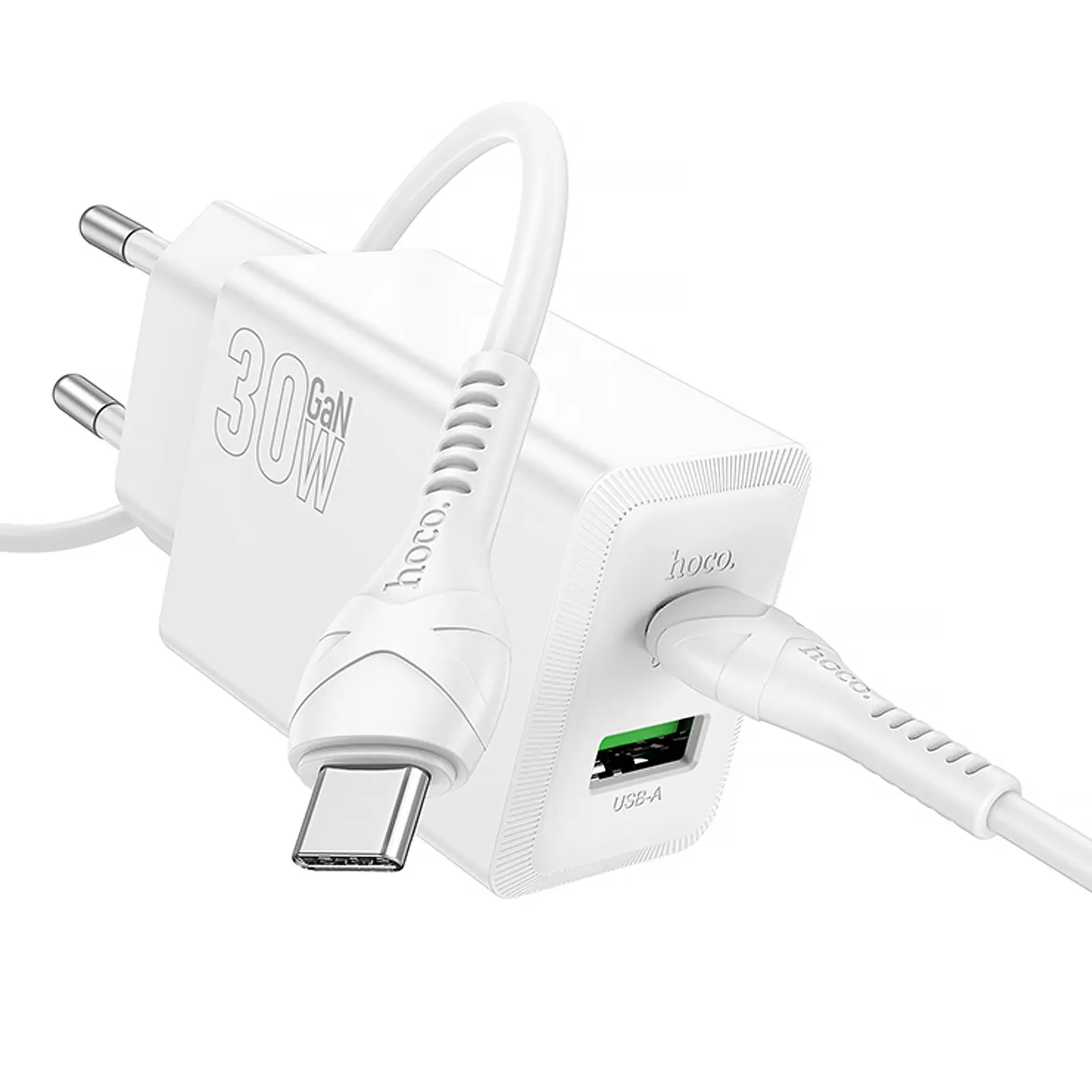 СЗУ Hoco N71 Nuevo PD30W+QC3.0 (1USB-A/1C) + кабель Type-C to Type-C, White 1, купить оптом с доставкой