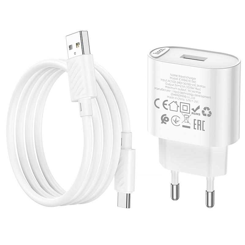 МЗП Hoco C109A Fighter 10.5W (1USB-A) + кабель USB to Type-C на малюнкі №6