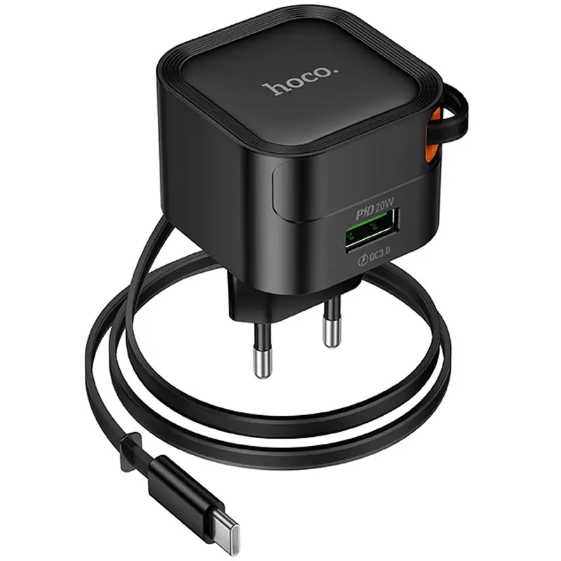 СЗУ Hoco C154A Changer With Retractable Cable Type-C PD20W+QC3.0 (1USB-C), Black 5, купить оптом с доставкой