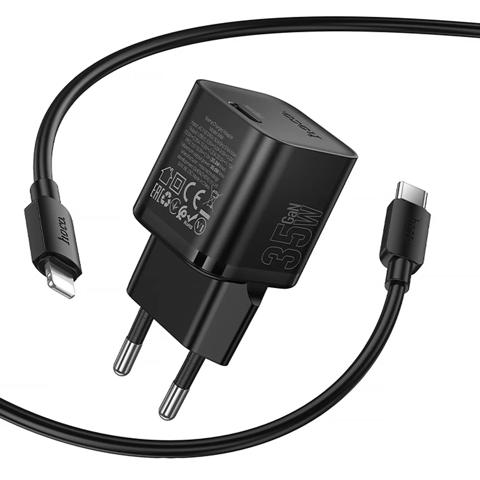 СЗУ Hoco N66 Ingenious PD35W (1USB-C) + кабель Type-C to Lightning, Black 4, купить оптом с доставкой