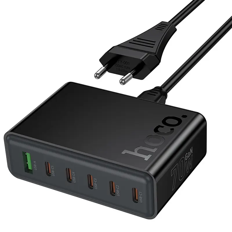 СЗУ Hoco C152A Modern PD70W 6in1 (5USB-C и 1USB-A), Black 3, купить оптом с доставкой