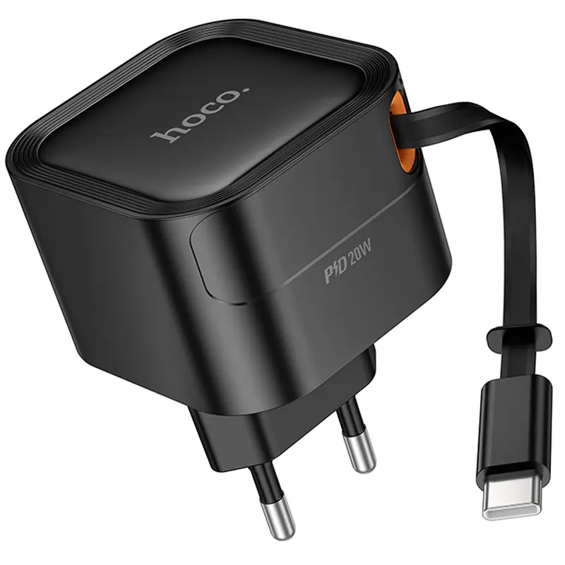 СЗУ Hoco C153A Changer With Retractable Cable Type-C PD20W, Black, купить оптом с доставкой