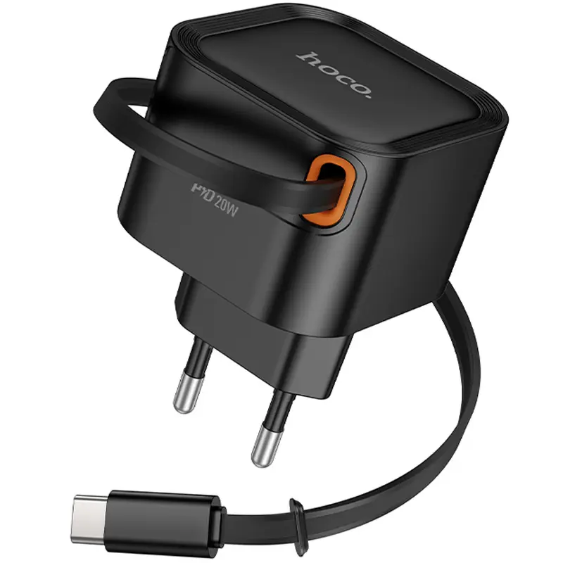 СЗУ Hoco C153A Changer With Retractable Cable Type-C PD20W, Black 2, купить оптом с доставкой
