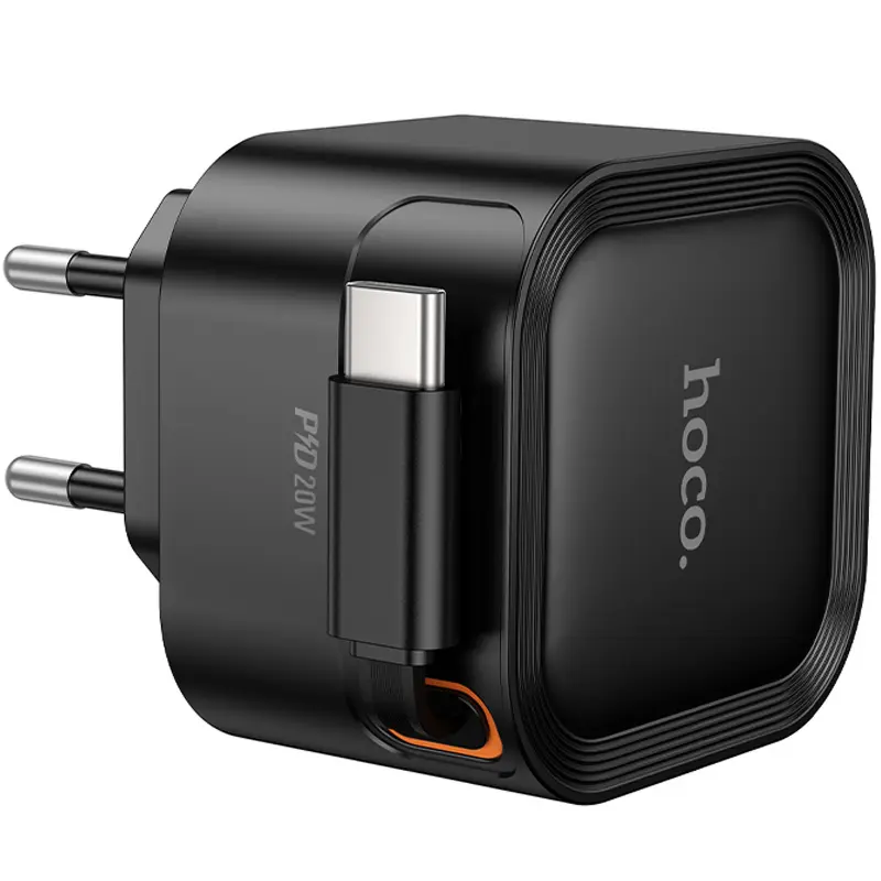 СЗУ Hoco C153A Changer With Retractable Cable Type-C PD20W, Black 3, купить оптом с доставкой
