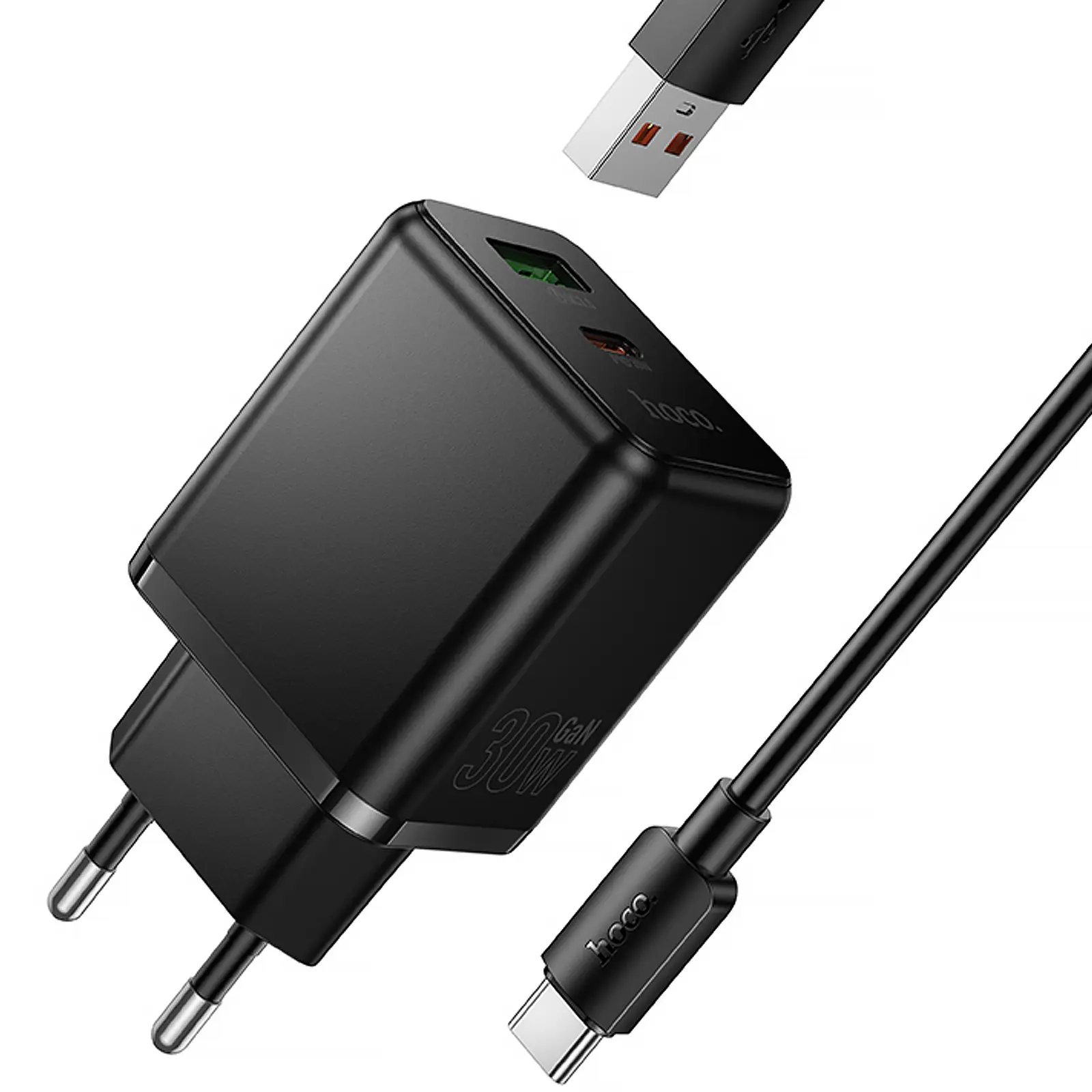 СЗУ Hoco C157A Smart PD30W+QC3.0 (1USB-A/1C) + кабель USB to Type-C, Black 3, купить оптом с доставкой